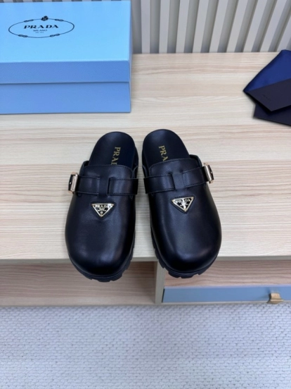 2025 Slippers Prada Black Leather Slippers