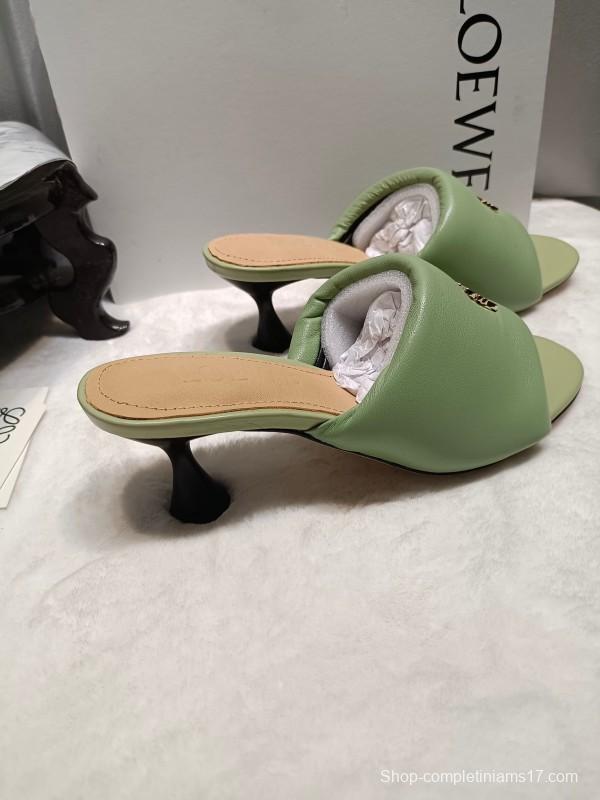 2025 Women Loewe Green Leather Slippers