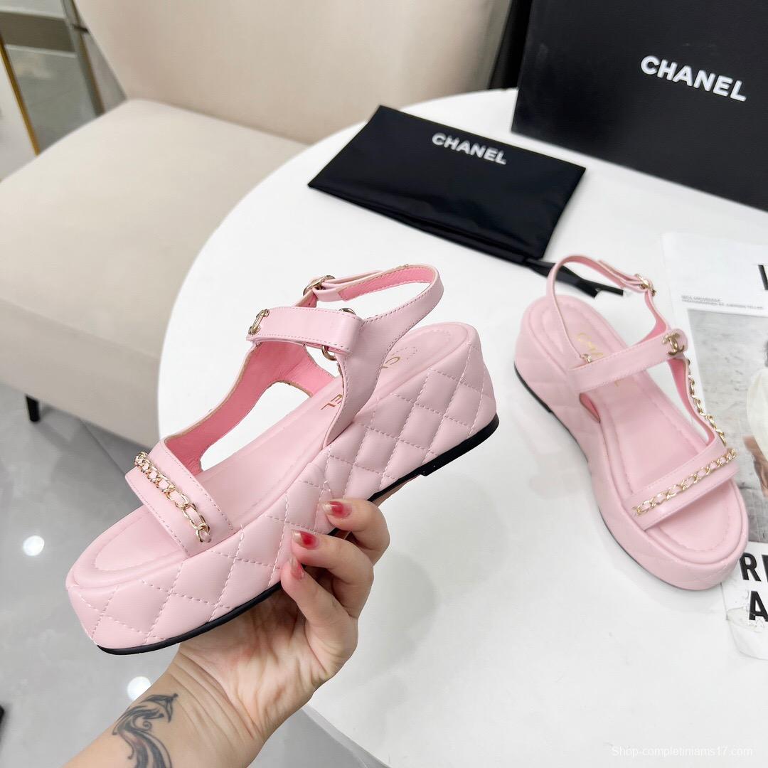 2025 Women Chanel Pink Leather Sandals LY00260