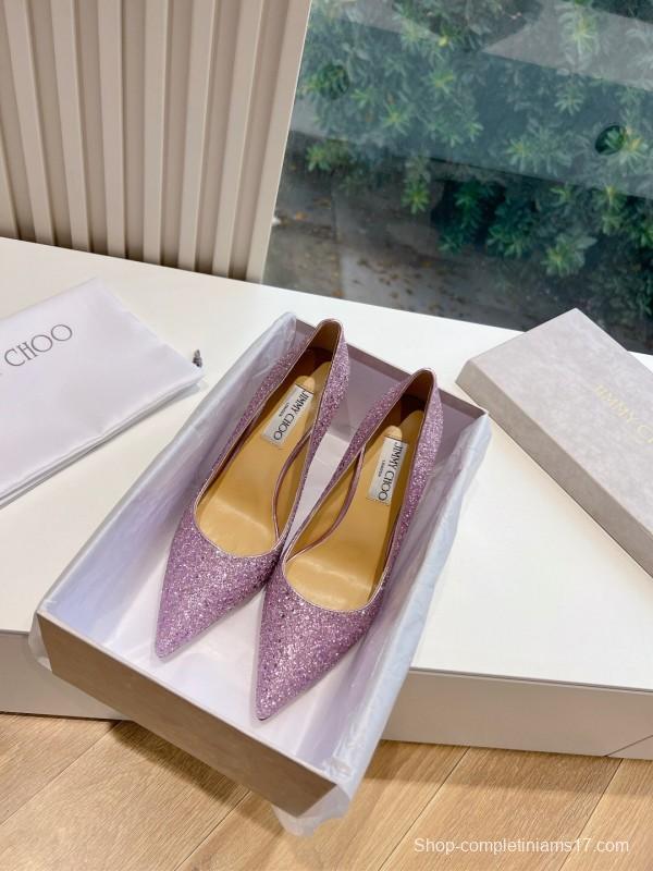 2025 Women Jimmy Choo Pink Glitter Leather Stiletto Pump
