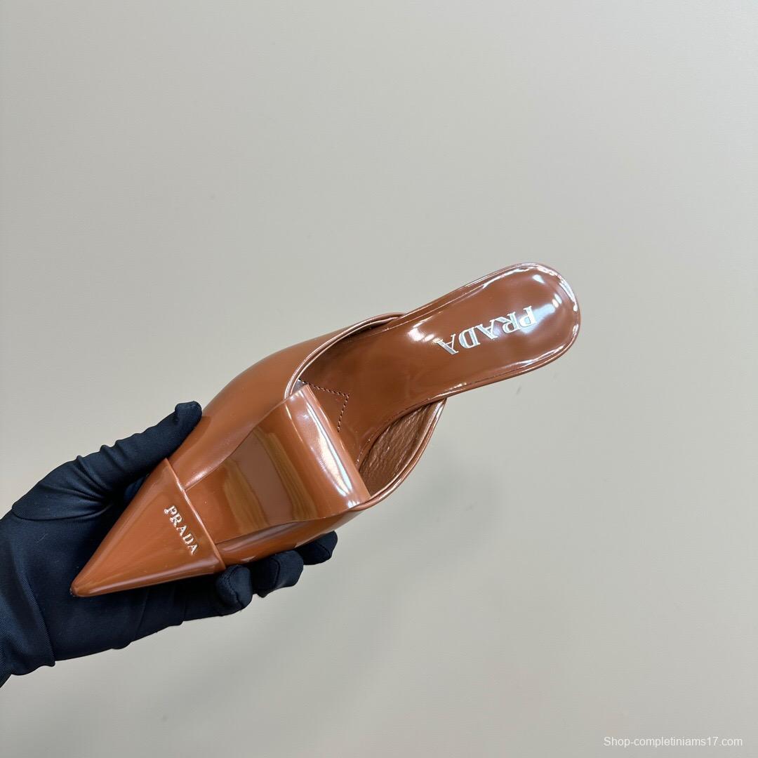 2025 Women Prada Brown Leather Mules KFY00310