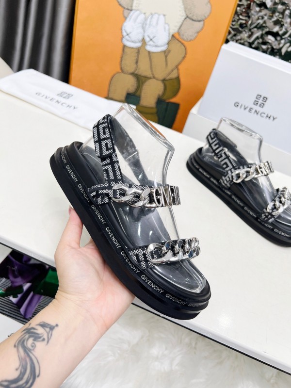 2025 Women Givenchy Black Leather Chain Sandals LY00260