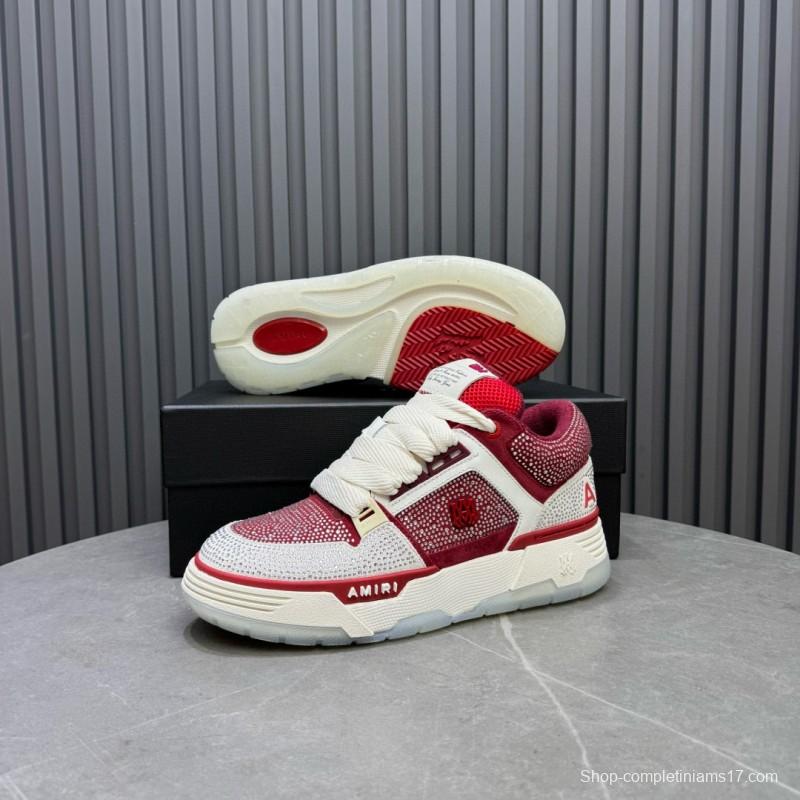 2024 Unisex Amiri Red White Leather Mesh Sneakers MJ00410