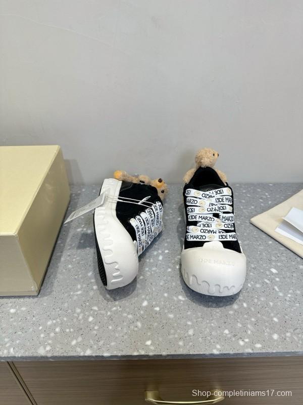 2025 Women 13DE MARZO Black Canvas Small Bear Toy Sneakers KFY00280
