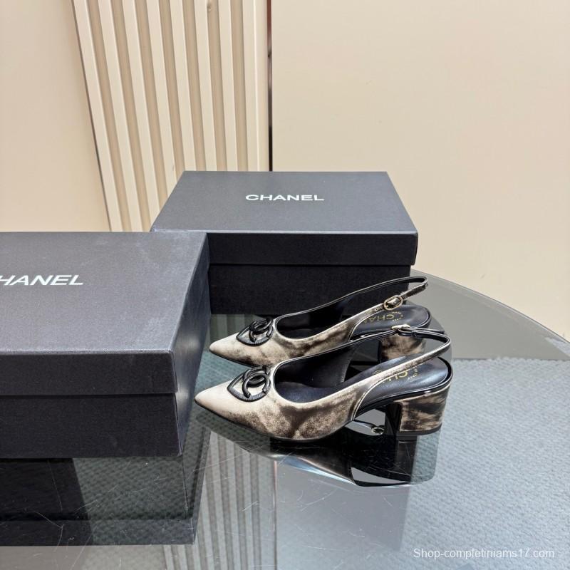 2025 Women Chanel Black Leather Slingback Pumps