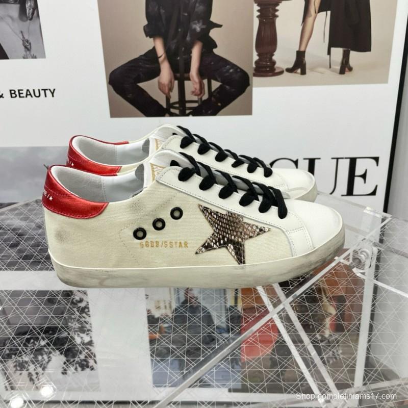 2025 Women GGDB White Red Leather Star Sneakers