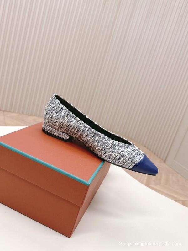 2025 Women Le Parmentier Grey Blue Knitted Leather Loafers