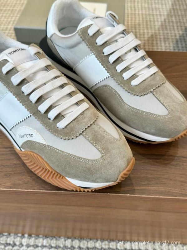 2025 Unisex TOM FORD White Grey Black Leather Suede Sneakers LY00360(F)/LY00370(M)