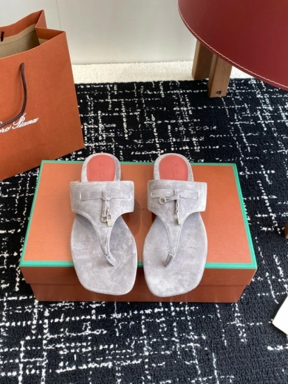 2025 Women Le Parmentier Grey Suede Thong Sandals KFY00280