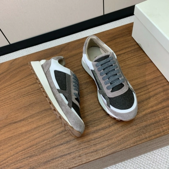 2025 Unisex Brunello Cucinelli Black Grey White Suede Leather Casual Sneakers LY