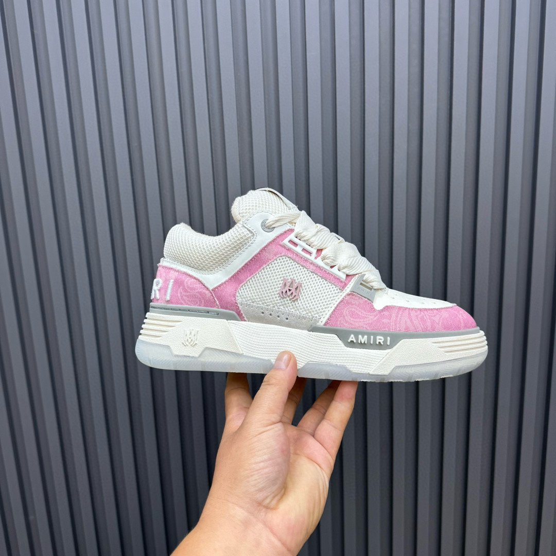 2024 Unisex Amiri Pink White Mesh Suede Sneakers MJ00360