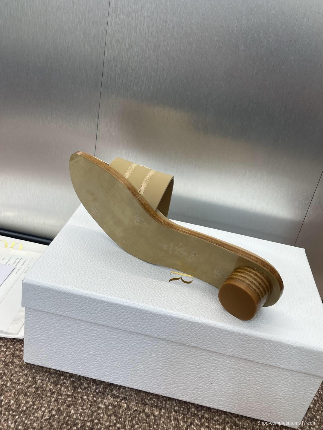 2025 Women Dior Beige Fabric Slide Sandals KFY00300