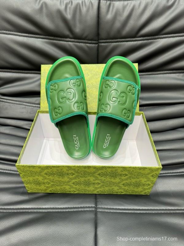 2024 Gucci Green Leather Slippers MJ00200