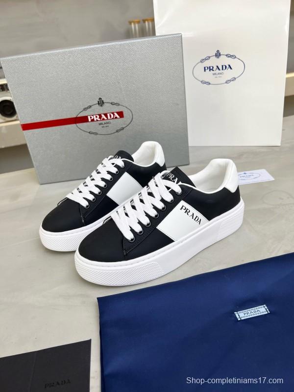 2024 Unisex Prada Black White Leather Sneakers MJ00310