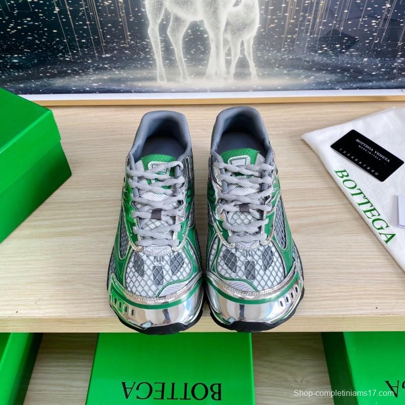 2025 Unisex Bottega Veneta Green Silver Mesh Sneakers LY00310