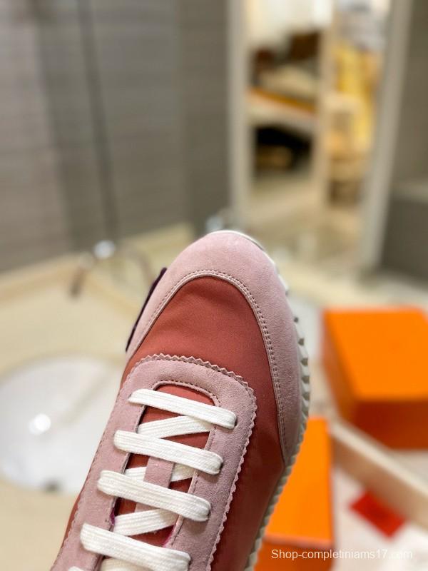 2024 Women Hermès pink beige suede mesh sneakers MJ00320