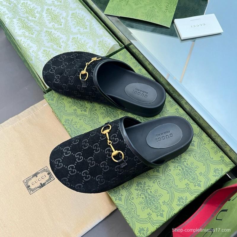 2024 Slippers Gucci Black Suede Slippers MJ00280