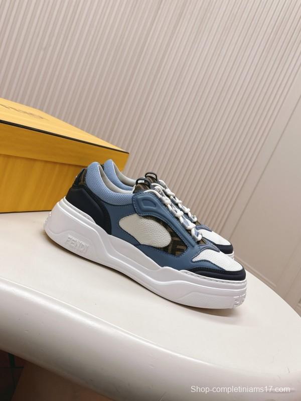 2025 Unisex Fendi Blue White Black Leather Mesh Plimsolls Embossed Badge