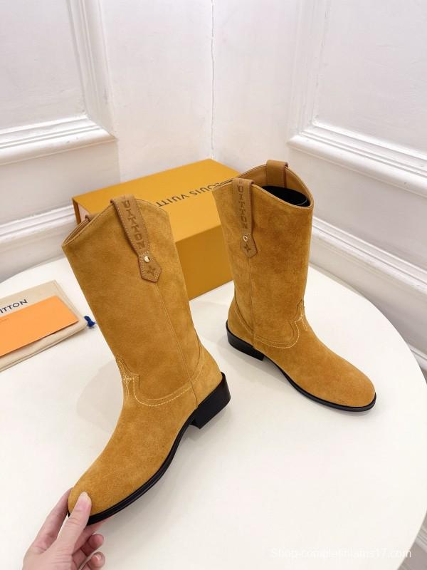 2024 Women Louis Vuitton Brown Suede Leather Boots MJ00440(F)