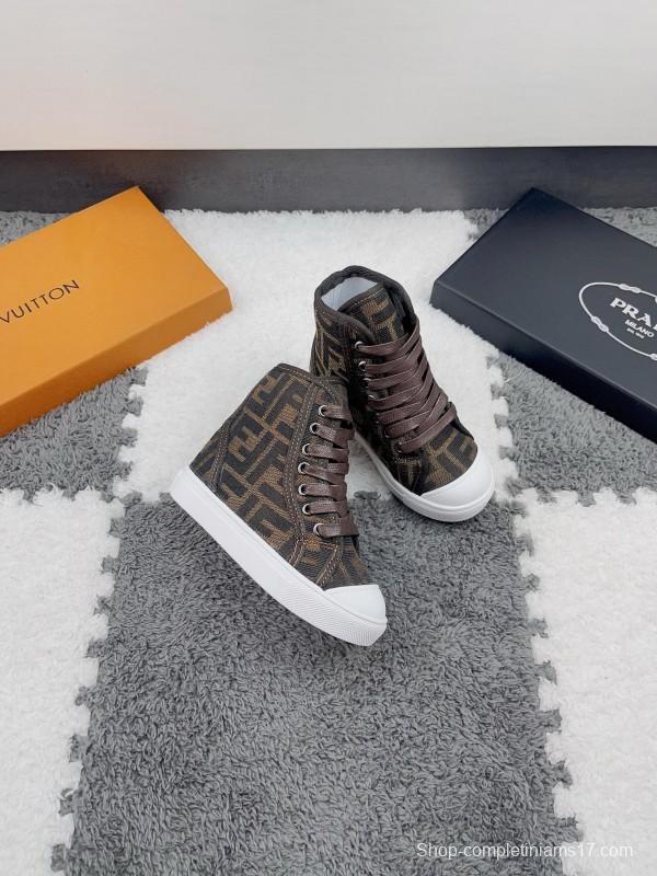 2024 Kids Fendi Brown Black Canvas High Top Sneakers