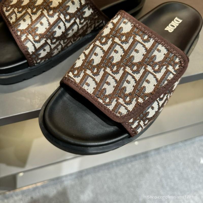 2024 Dior Brown Beige Fabric Slippers MJ00180