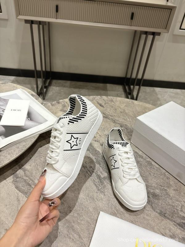 2025 Women Dior White Knit Leather Sneakers Star Logo KFY00330