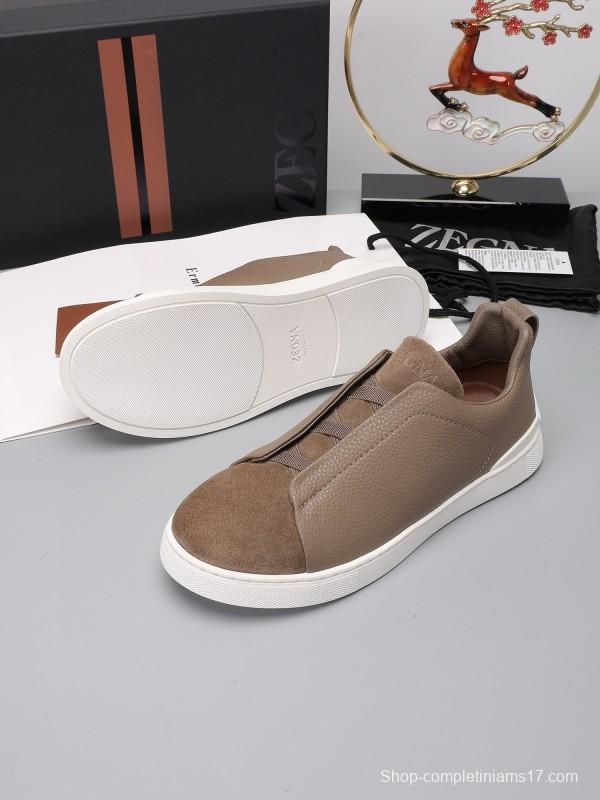 2024 Men Ermenegildo Zegna Brown Suede Leather Sneakers MJ00240