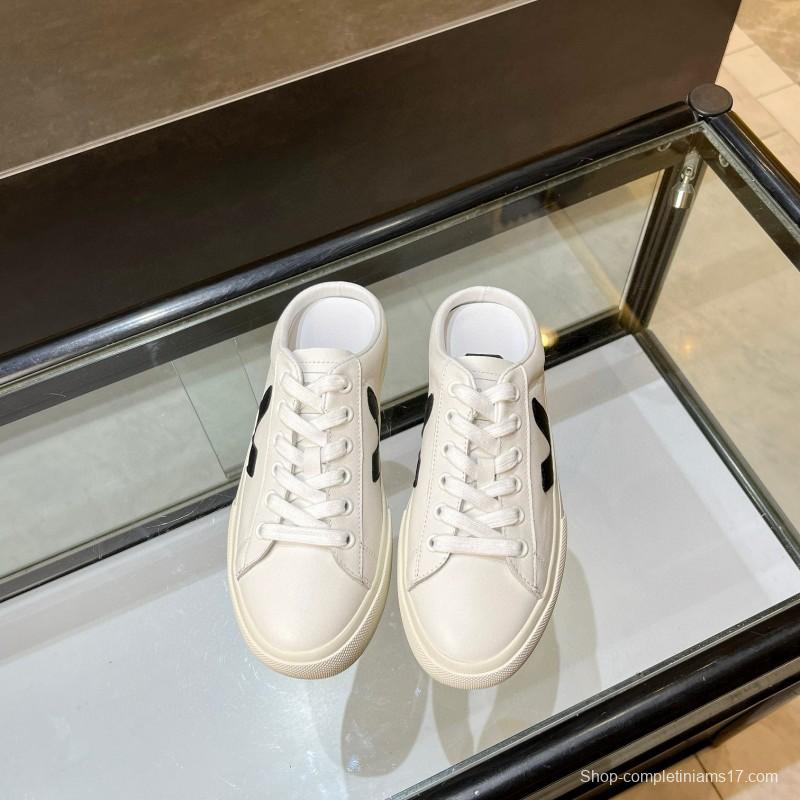 2025 Women VEJA White Black Canvas Leather Slip-On Sneaker MJ00240