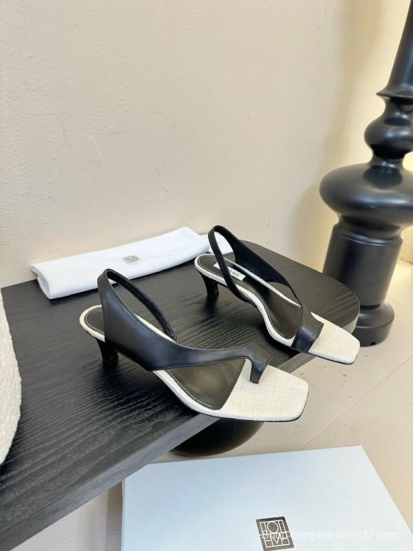 2025 Women Toteme Black White Leather Slingback Sandals
