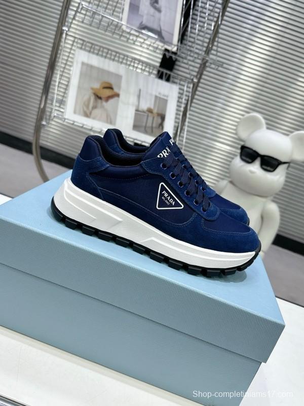 2025 Unisex Prada Blue Nylon Leather Sneakers KFY00310