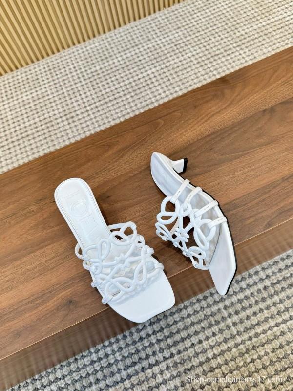 2025 Women Loewe White Leather Sandals