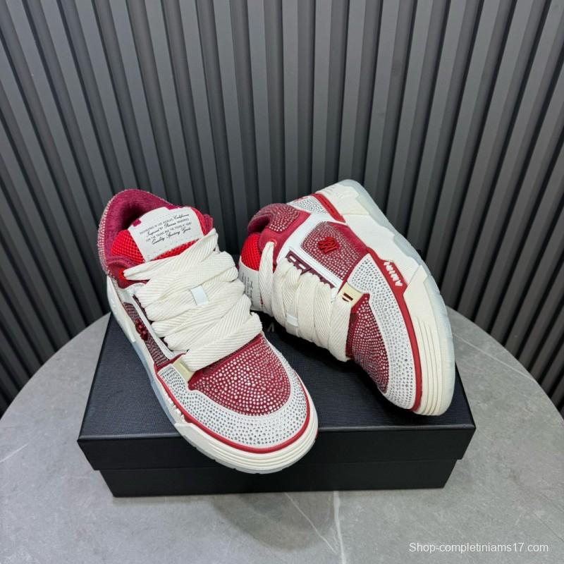 2024 Unisex Amiri Red White Leather Mesh Sneakers MJ00410