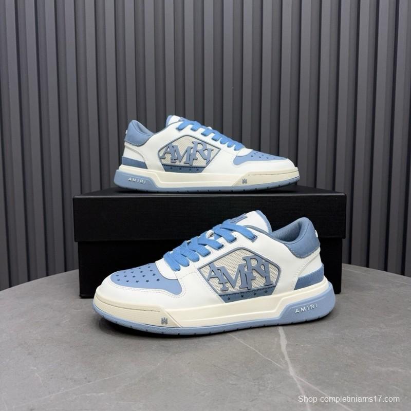 2025 Unisex Amiri White Light Blue Leather Sneakers MJ00360