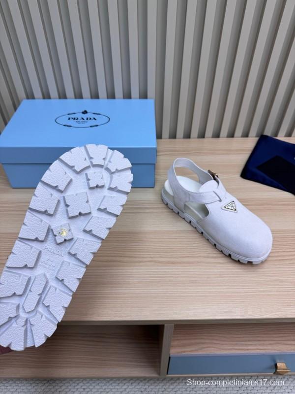 2025 Women Prada White Suede Sandals LY00280