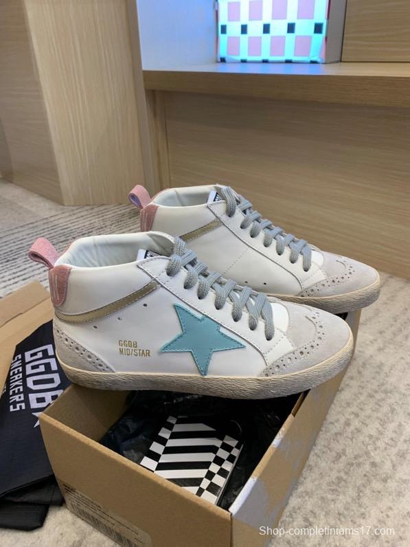 2024 Unisex GGDB White Blue Suede Leather High Top Sneakers MJ00300