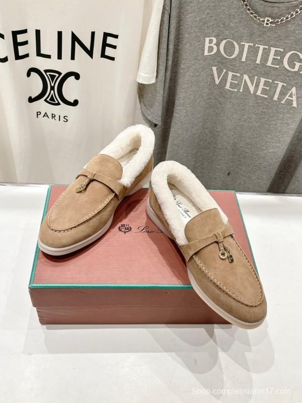 2024 Women LP Beige Suede Shearling Loafers