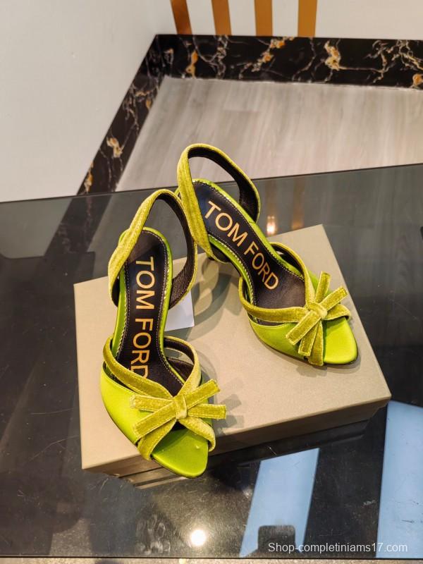 2025 Women TOM FORD Green Velvet Open Toe Slingback Heels KFY00300