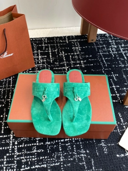 2025 Women Le Parmentier Green Suede Slippers KFY00280