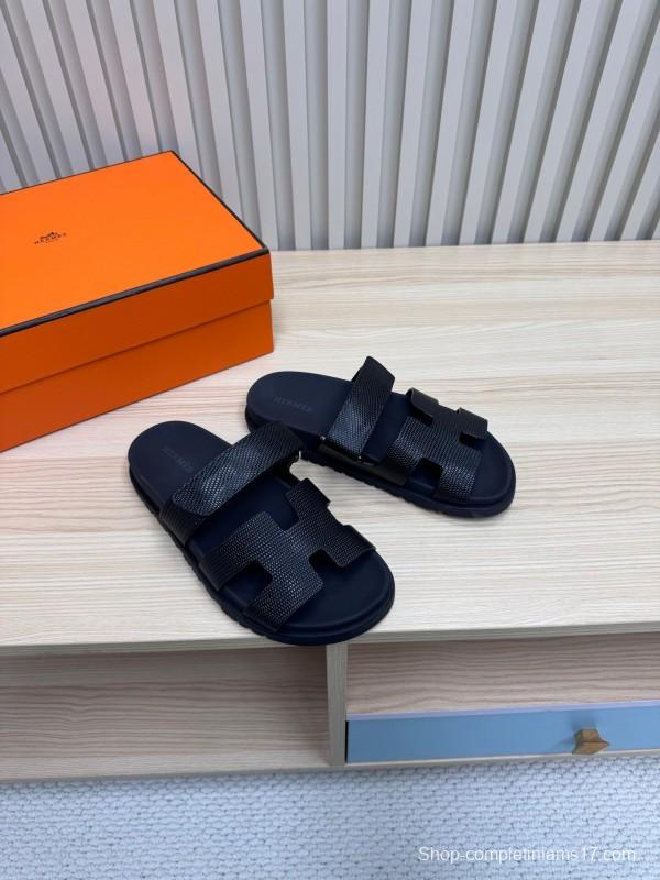 2025 Slippers Hermès Black Leather Slippers