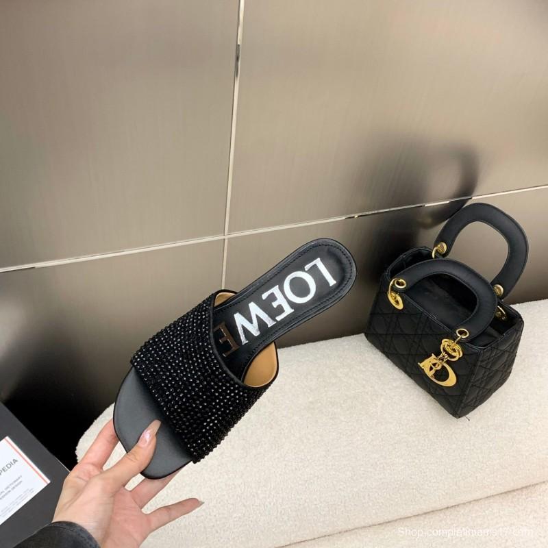 2025 Women Loewe Black Leather Heels LY00240