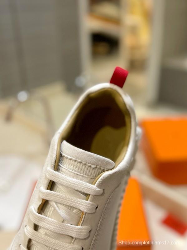 2024 Unisex Hermès White Imported Silky Calf Suede Rain Cloth Casual Sneakers MJ00320