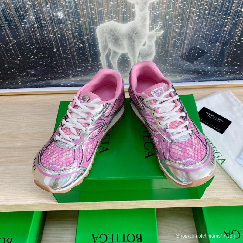 2025 Women BV Pink Silver Mesh Leather Running Sneakers