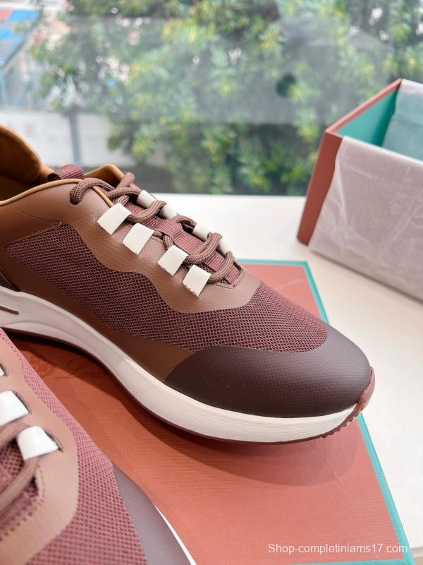 2024 Unisex Le Parmentier Brown Beige Mesh Leather Sneakers