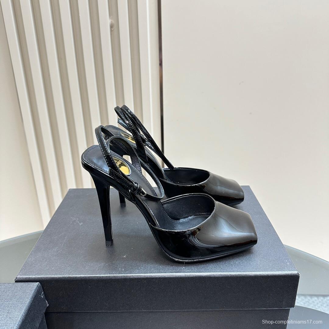 2025 Women Yves Saint Laurent Black Patent Leather High Heel Sandals