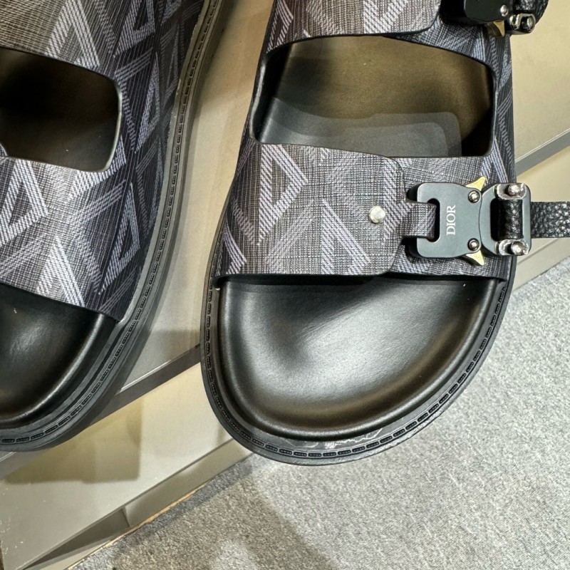 2024 Men Dior Black Grey Canvas Leather Slippers MJ00200