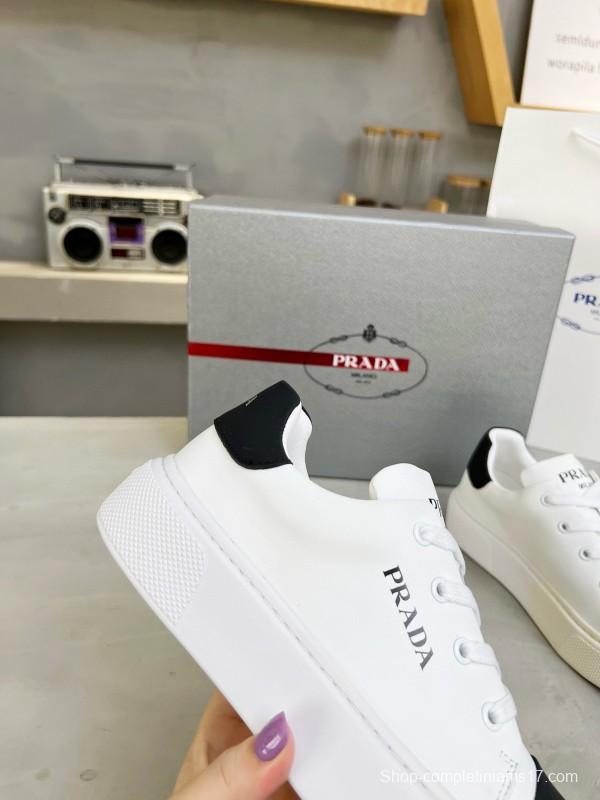 2024 Unisex Prada White Black Leather Sneakers MJ00310
