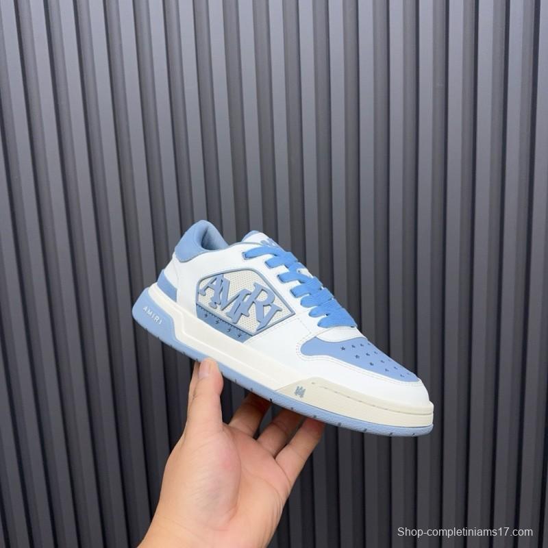 2025 Unisex Amiri White Light Blue Leather Sneakers MJ00360