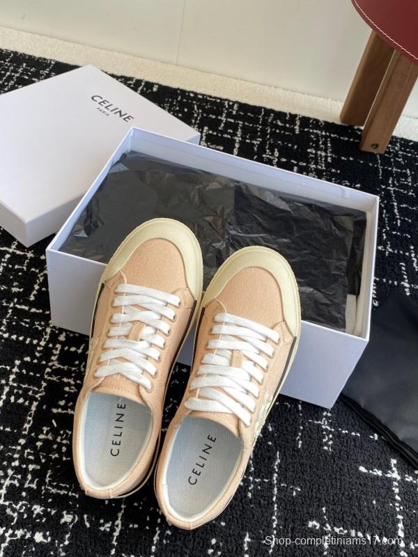 2025 Women Celine Pink Canvas Leather Sneakers