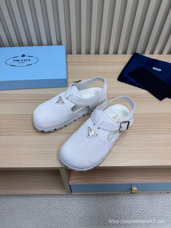 2025 Women Prada White Suede Sandals LY00280