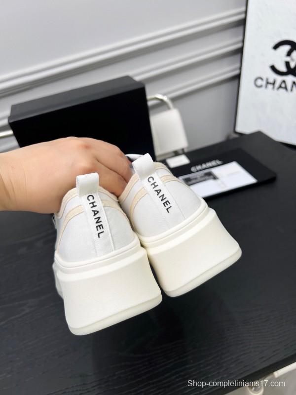 2025 Women Chanel White Canvas Sneakers LY00250